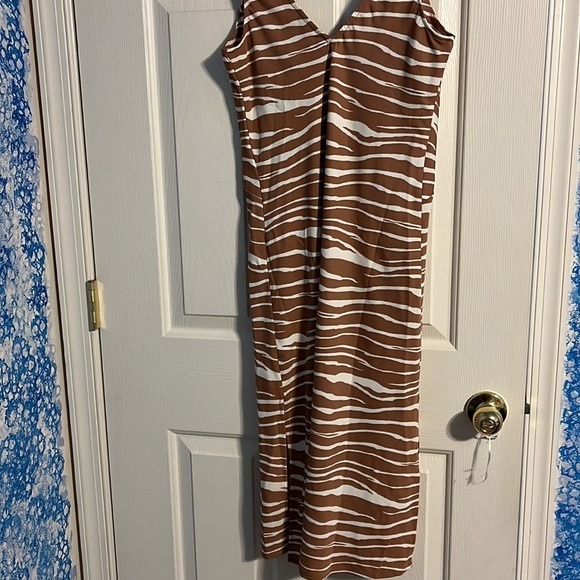 NWT A New Day Brown white stripe Midi Dress - Picture 2 of 4